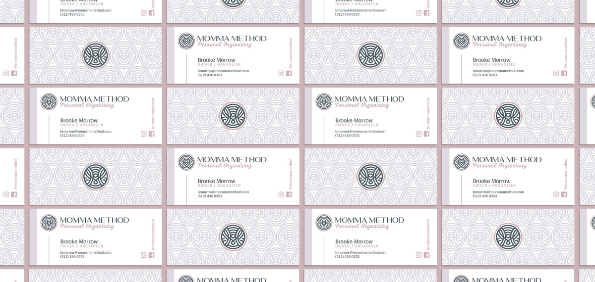 momma method personal organizing biz card design by beau morrow for left hand design in austin texas