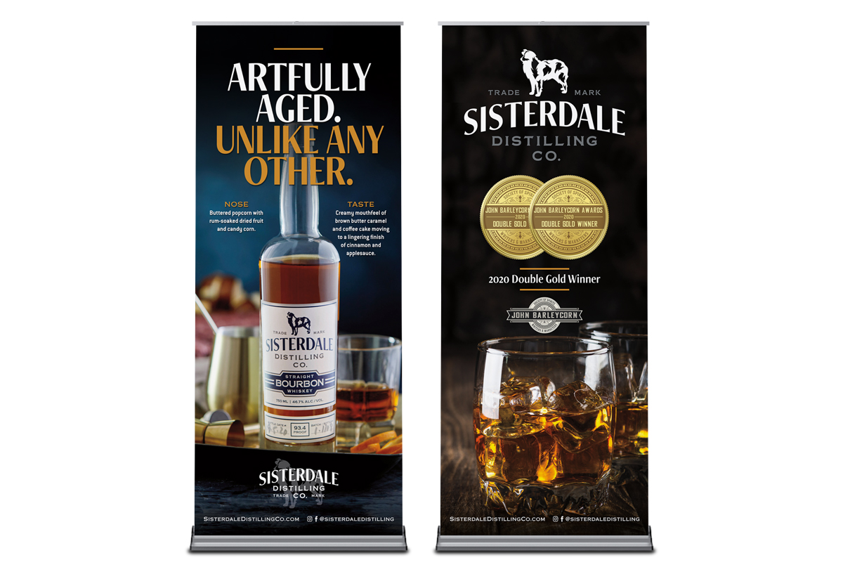 Sisterdale Distilling Co bourbon banner design by beau morrow for left hand design in austin texas