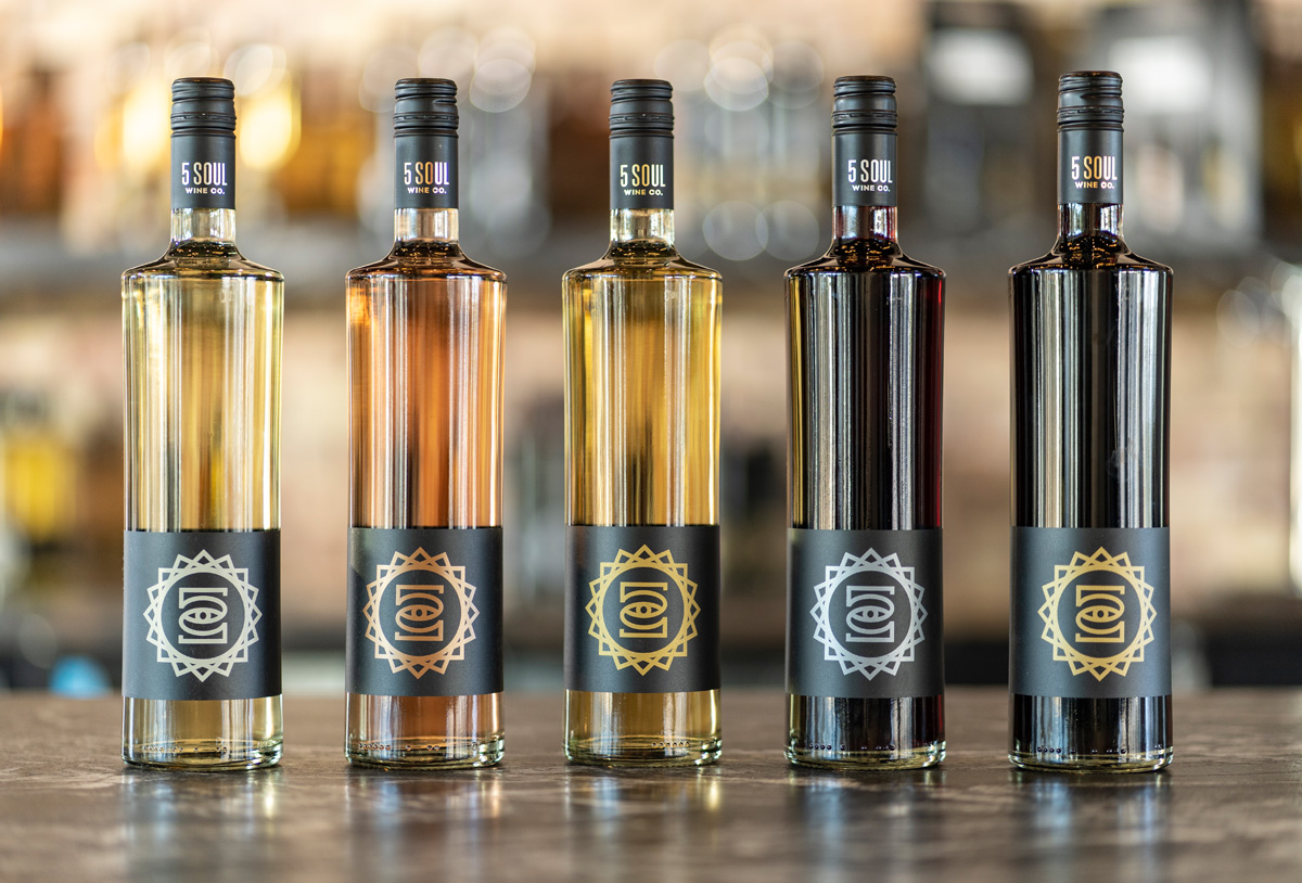 5 soul wine bottle label design by beau morrow for left hand design in austin texas