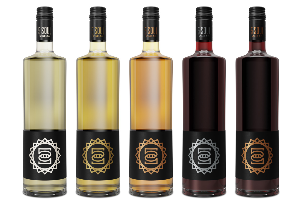 5 soul wine bottle label design by beau morrow for left hand design in austin texas