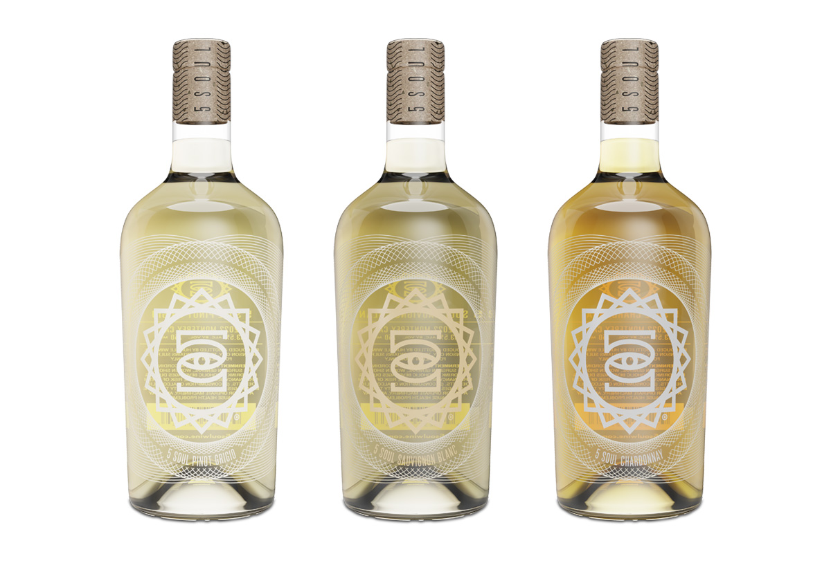 5 soul wine bottle label design by beau morrow for left hand design in austin texas