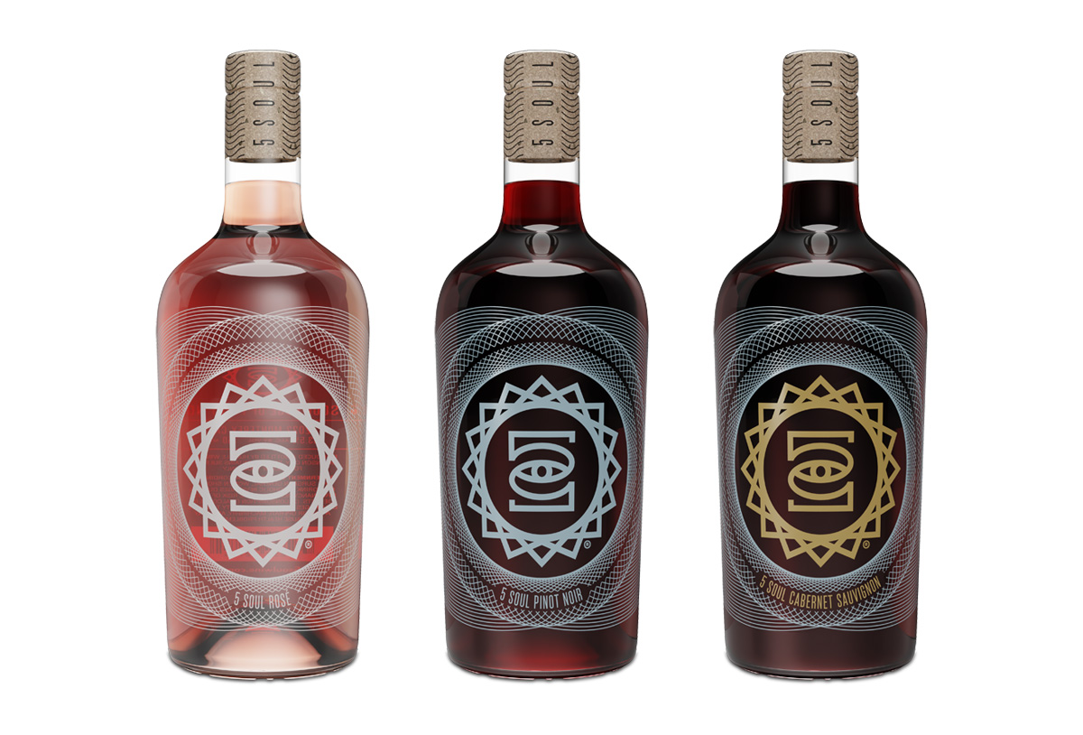 5 soul wine bottle label design by beau morrow for left hand design in austin texas