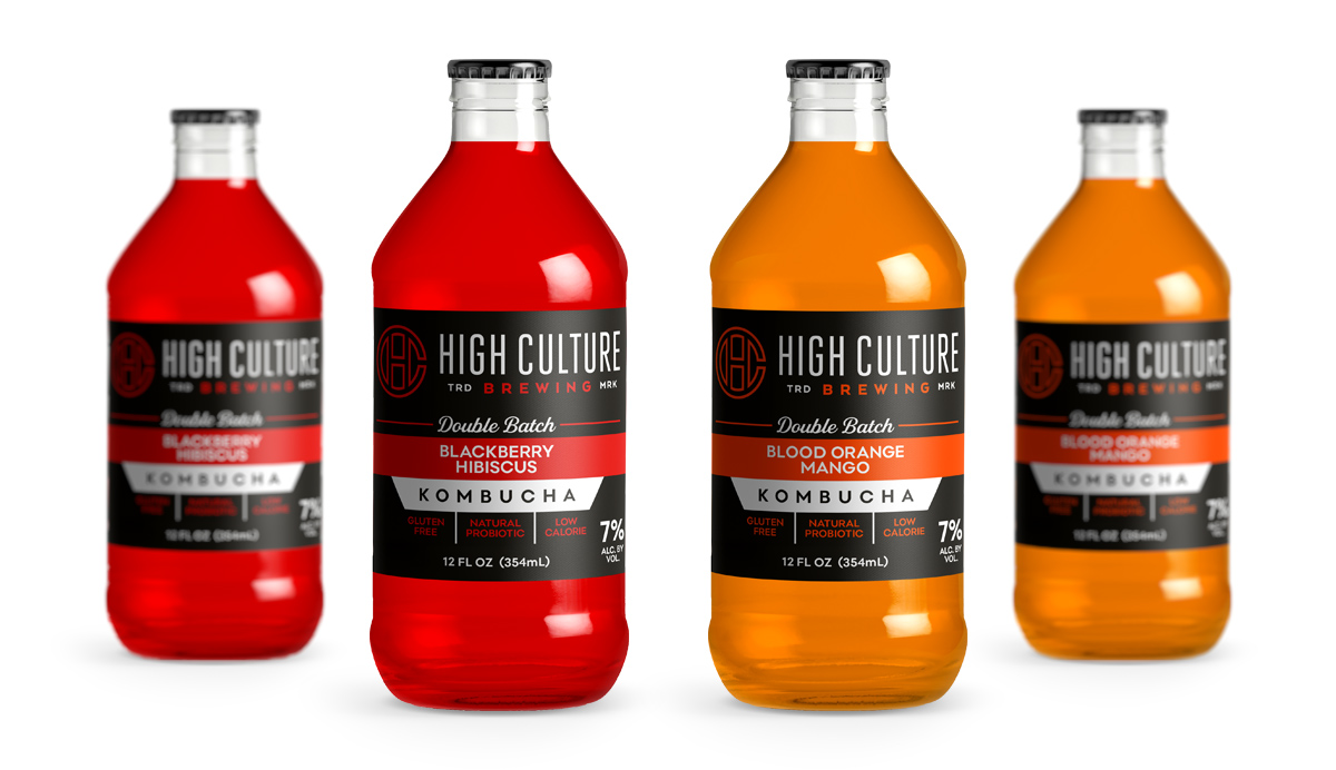 high culture brewing kombucha package design by beau morrow for left hand design in austin texas