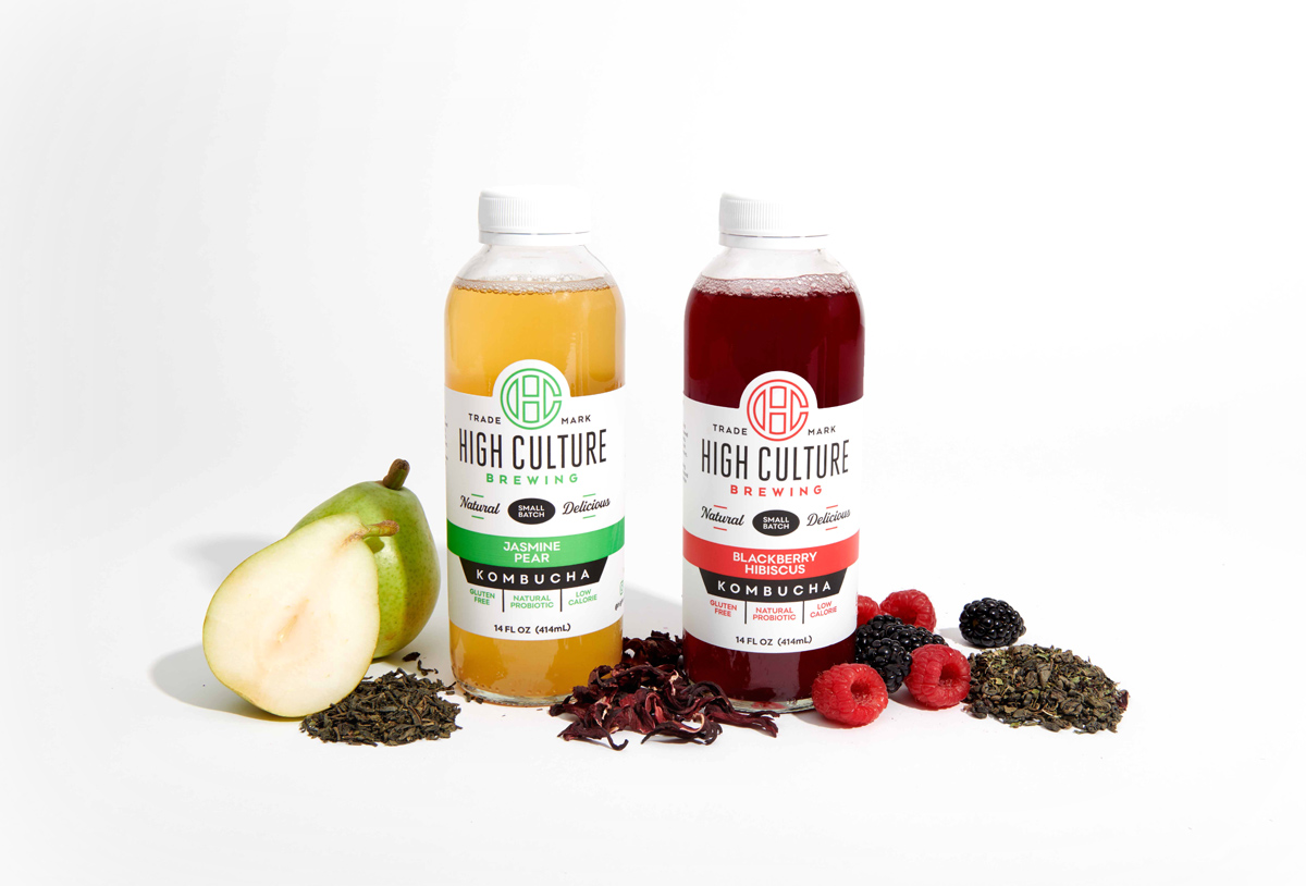 high culture brewing kombucha package design by beau morrow for left hand design in austin texas