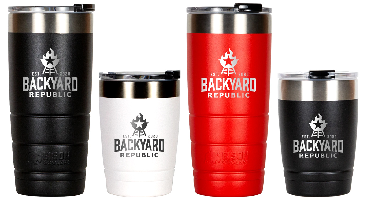 backyard republic bbq tumbler design by beau morrow for left hand design in austin texas