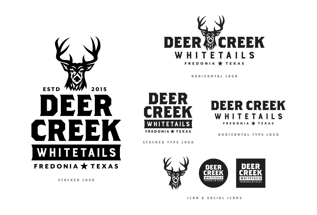 Deer Creek Whitetails hunting logo design by beau morrow for left hand design in austin texas